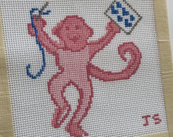 Pink RR Monkey needlepoint hand painted canvas