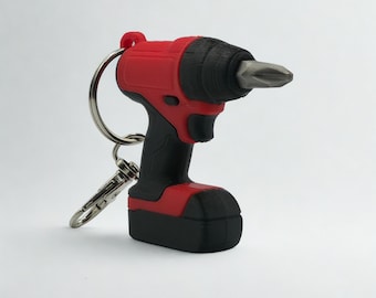 Red Mini Drill Bit Holder Keychain | 3D Printed Tool Keychain for Mechanics, Contractors, Electricians, Fathers Day Dad Gift