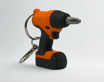Orange Mini Drill Bit Holder Keychain | 3D Printed Tool Keychain for Mechanics, Contractors, Electricians, Fathers Day Dad Gift