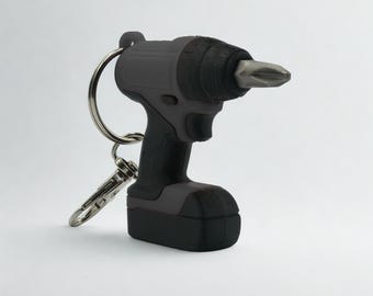 Gray Mini Drill Bit Holder Keychain | 3D Printed Tool Keychain for Mechanics, Contractors, Electricians, Fathers Day Dad Gift