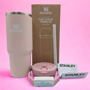 Cherry Blossom Pink 30 oz IceFlow tumbler with original box, straw, and custom 3D printed name handle tag.