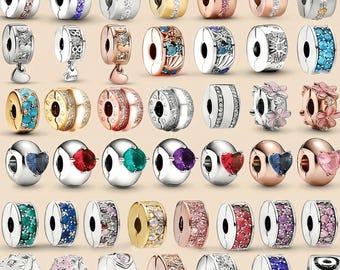 Sterling Silver Clip Stopper Beads: Pandora Bracelet Compatible Snake Chain Pendant