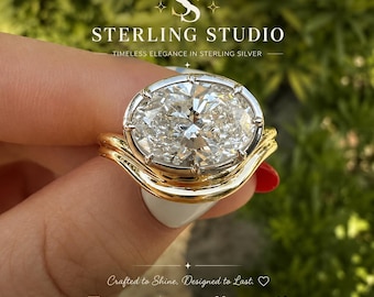 Sterling Studio ovale verlovingsring, witgoudvergulde, diamantsimulant-instructiering