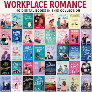 May include: A digital collection of 40 romance books titled Workplace Romance. The image displays a grid of 40 individual book covers featuring various illustrations, titles, and author names, organized in a rectangular layout with text at the top.
