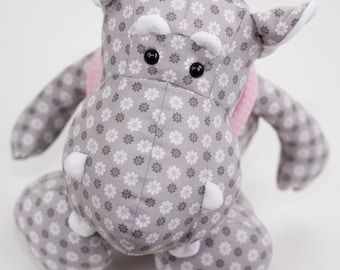 Sewing pattern Stuffed animal, Plush Hippo pdf pattern, Baby toy pattern, Nursery decor, DIY baby shower, Bandana bib for baby