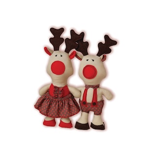Renne Patron de couture PDF Peluche Renne au nez rouge, fille et garçon, modèle de peluche vacances bricolage, décoration de Noël
