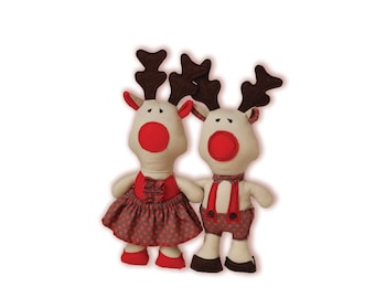 Reindeer Sewing Pattern PDF Stuffed Animal Red Nosed Reindeer Girl and Boy Plushie Pattern Holidays DIY Toy Christmas Decoration
