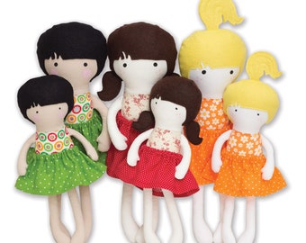 Dress up Dolls Sewing Pattern 12 inch and 16 inch size Three different hairstyles