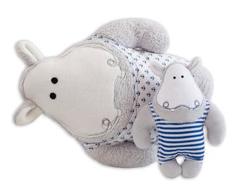 Stuffed Animal Sewing Pattern Large and Small Hippo Cushion PDF pattern Plush cuddly Hippopotamus Instant Download Pillow Soft Toy to Sew
