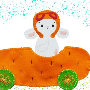 Felt Easter Bunny in Carrot car Pattern, DIY felt Easter decoration, Felt Easter bunny, soft Bunny Rabbit sewing pattern, felt animal pdf