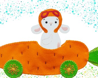 Felt Easter Bunny in Carrot car Pattern, DIY felt Easter decoration, Felt Easter bunny, soft Bunny Rabbit sewing pattern, felt animal pdf