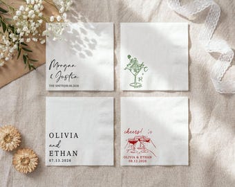 Guardanapos de casamento personalizados, guardanapos de coquetel personalizados para festa de noivado, chá de panela e decoração de casamento, guardanapo para recepção de casamento.