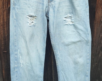 Jeans vintage Versace Couture in denim effetto invecchiato, Made in Italy, taglia W30 Y2K