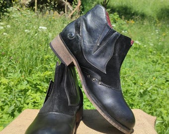 Vintage Bruno Banani Leather Ankle Boots Black Chelsea Boots EU 40 Made in Germany
