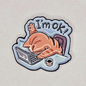 I'm OK Cat Laptop Needle Minder, Programmer Gift, Magnetic Holder (Cross Stitch)