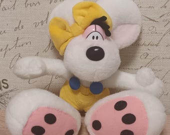 Vintage Diddlina Plush Mouse 32 cm Depesche Diddl Yellow Bow Overalls Collectible German Plush Toy