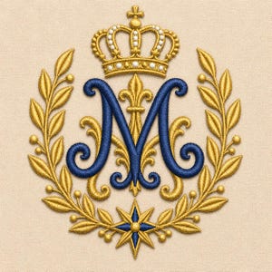 Marian Monogram Embroidery Design, Virgin Mary Crown Crest Machine Embroidery File, Catholic Religious Digital Download
