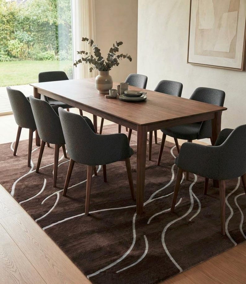 Hand Tufted Indian Wool Area Rug, Abstract Brown Cream Wave Carpet - Etsy