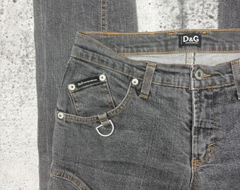 D&G Dolce Gabbana grijze denim motorjeans met D-ring enkelrits Made in Italy Vintage