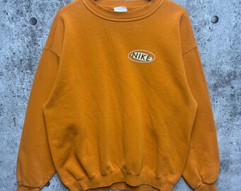 Sudadera vintage Nike de cuello redondo con logo ovalado naranja para hombre, talla grande