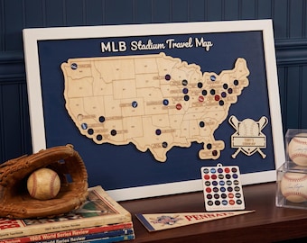 MLB Stadium Map - Ballparks Bucket List Tracker - Baseball Stadium Visit Map - Sports Fan Gift