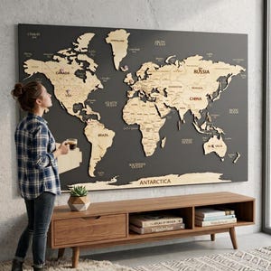 Personalized Push Pin World Map - Custom Wooden World Tour Map - Large Wall Art For Office Home Decor - Thanksgiving & Christmas Gift