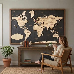 Personalized Push Pin World Map - Places We've Been Cork Board Travel Map - Large Wall Art Home Office Decor - Thanksgiving & Christmas Gift