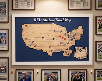 Personalized NFL Stadium Map - Wooden Football Bucket List - RV Road Trip Travel Tracker - Thanksgiving & Christmas Gift