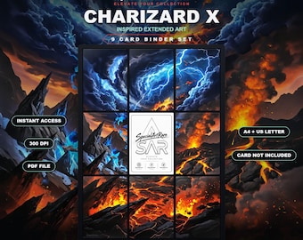 Charizard X Inspired Extended Art for Binder | Volcanic TCG Binder Display | Digital Download