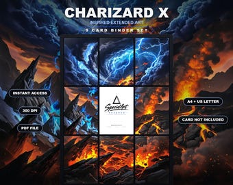 Charizard X Inspired Extended Art for Binder | Volcanic TCG Binder Display | Digital Download