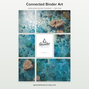 May include: A collection of eight rectangular cards arranged in a grid, displaying a continuous underwater scene with blue water, light reflections, rocks, and aquatic plants. A central white card features the black logo Special Art Reserve.