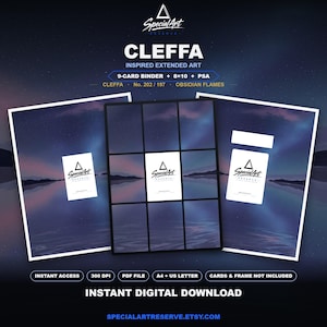 May include: A digital download set featuring a 9-card binder page, an 8x10 print, and a PSA label template. The design displays a night sky over water with the text SpecialArt Reserve, CLEFFA, 9-CARD BINDER, 8x10, PSA, No. 202/197, OBSIDIAN FLAMES.
