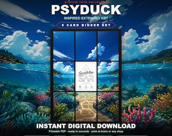 Psyduck-inspirerad utökad konst för pärm | Ocean TCG-pärmdisplay | Digital nedladdning