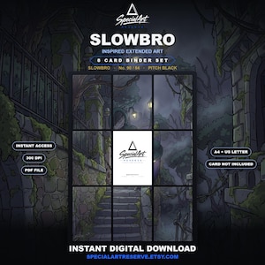 May include: A digital 8-card binder set titled SLOWBRO INSPIRED EXTENDED ART, featuring a dark, mossy stone staircase illustration. The set includes text labels for instant access, 300 DPI, PDF file, A4 + US letter, and card not included.