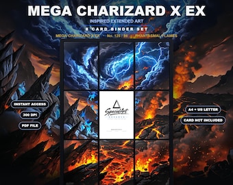 Mega Charizard X ex 125/94 Illustrazione estesa ispirata / Fiamme Fantasma Pagina per raccoglitore a 9 tasche / Espositore per raccoglitore Pokémon