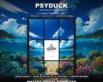 Op Psyduck geïnspireerde uitgebreide kunst voor bindmiddel | Ocean TCG-mapdisplay | Digitale download