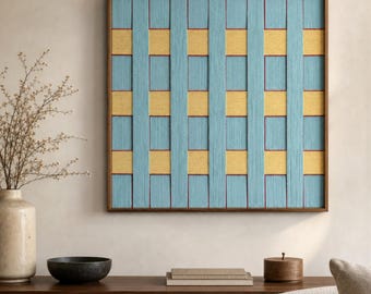 Framed Fiber Wall Art, Geometric Textile Wall Decor, Metal Frame Japandi Art, Modern Minimal Living Room Artwork