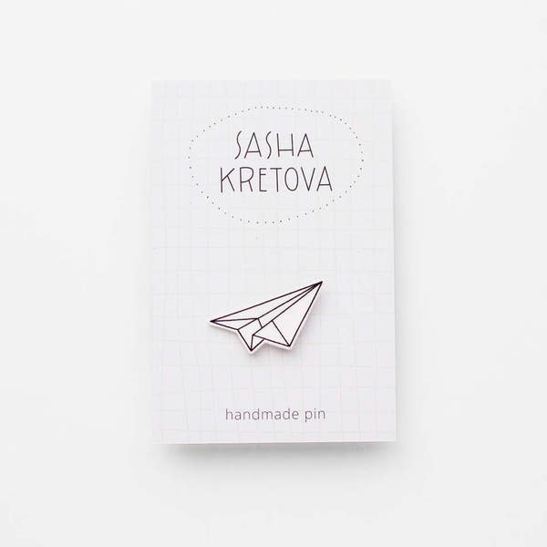 PAPER PLANE Pin / Handmade Lapel Badge / Shrink plastic brooch