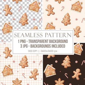 Gingerbread Seamless Pattern PNG, Christmas Cookie Digital Paper, Holiday Fabric Design