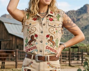 Embroidered Cowgirl Two Piece Set Western Nudie Style Vest and Shorts Vintage Rodeo Nashville Outfit Country Concert Festival Boho Suit