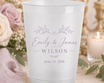 Personalized Wedding Cups Custom Frosted Plastic Cups Wedding Reception Drinkware Bridal Shower Party Cups with Names Date