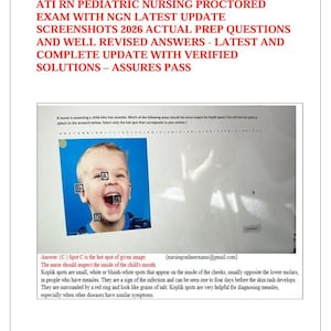 Ati RN Pediatric Nursing Proctored Exam med Ngn senaste uppdatering skärmdumpar 2026 faktisk