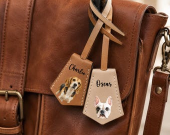 Dog Cat Personalized Leather Keychain, Handmade Photo Pet Portrait Purse Charm, Pet Bereavement Keepsake,Daily Carry Ornament for Pet Lovers