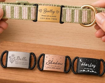 Personalized Silent Slide-On Pet ID Tag, Custom Engraved Dog Cat Name Tag, Puppy accessories