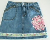 up cycled denim jean skirt  doilies for girls size 8