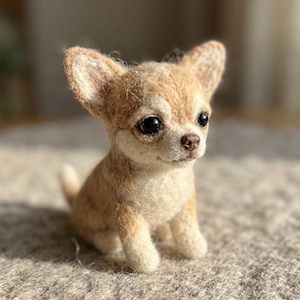 Chihuahua Fawn Cream Short Fur Upright Thin Ears Toy Canine Needle Felting Kit Neutral Wool Rug Surface Display