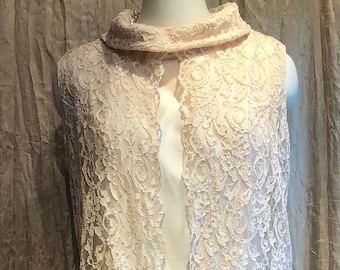 Rare Vintage Miss Theme New York Ivory / Beige Silk Mini Dress With Lace Trim Detail at Collar and Hem Line Lace Over Jacket Set