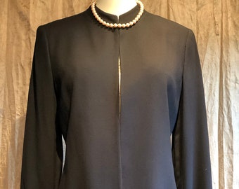 Vintage 90s Genuine Linda Allard, Ellen Tracy Pocketed Blazer Jacket 100% Wool with Silky Lining in in Black New with Tag