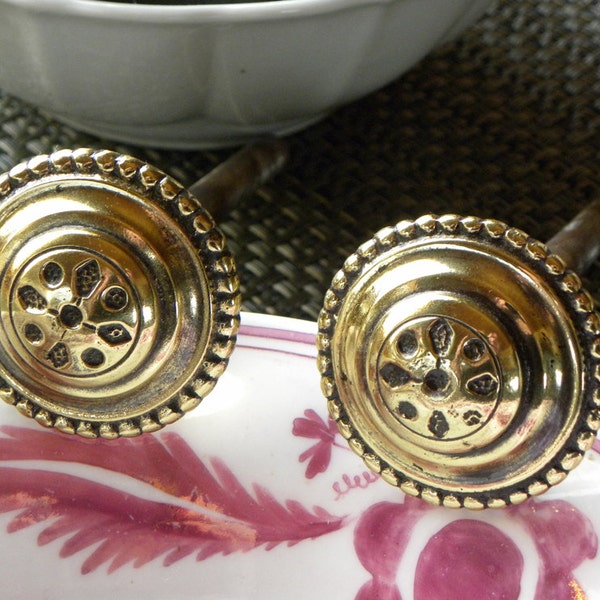 Antique Rare FRENCH 1800s Estate Larger Size Solid Brass Hanging Bracket Knob Holder, Embossed Intricate Design Pattern, Ready to Use
