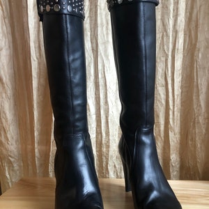 High Heel Black Leather Boots Etsy